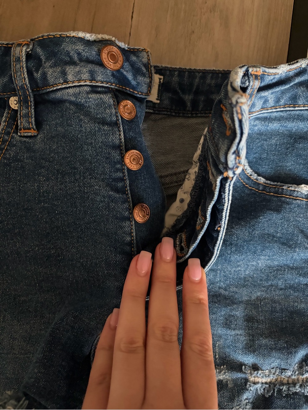 We The Free High-Rise Blue Denim Jeans with Button Fly